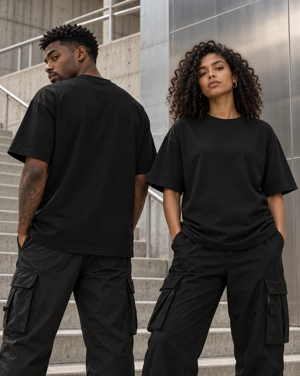 Estilo urbano com camisetas pretas lisas oversized
